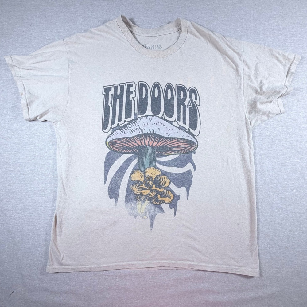 The Doors Mushroom Double Graphic TShirt Tan Cream Large Psychedelic Rock Band T